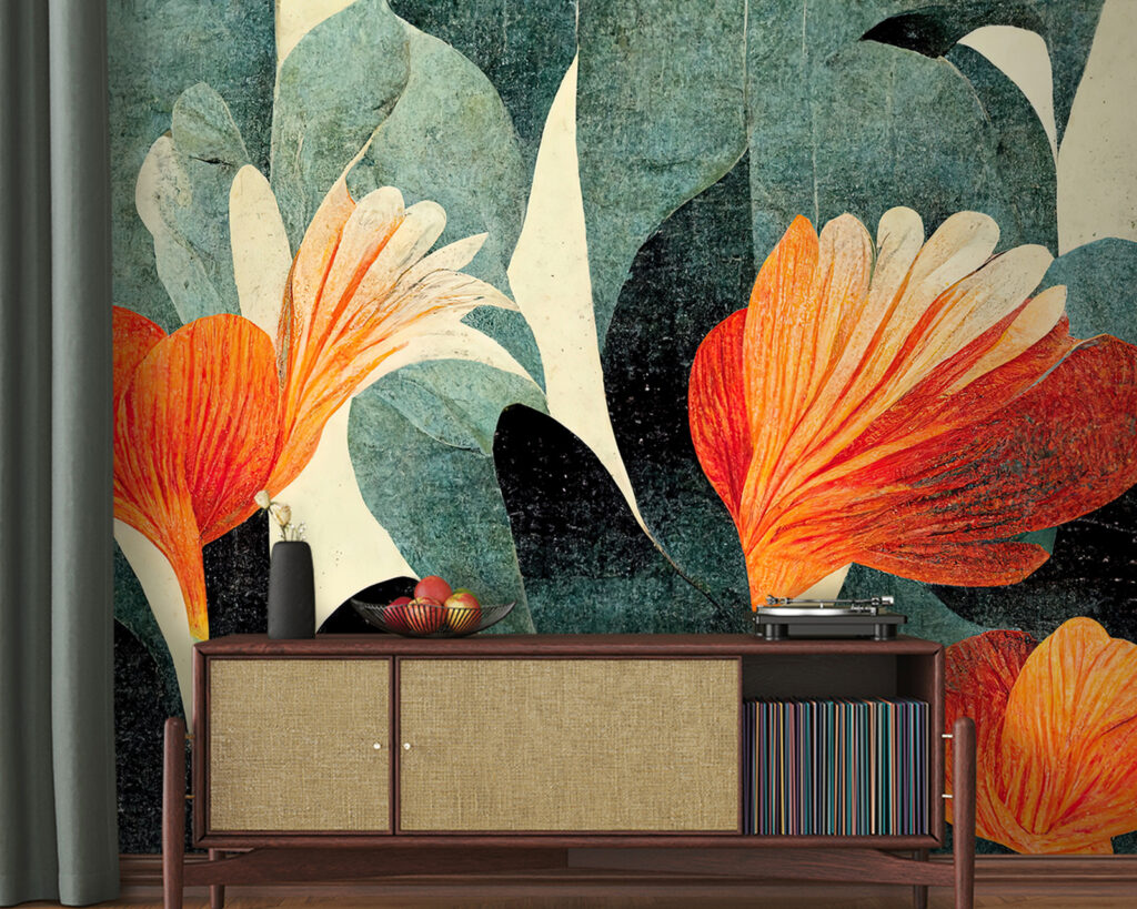 Orange flowers in blocks — interior 1