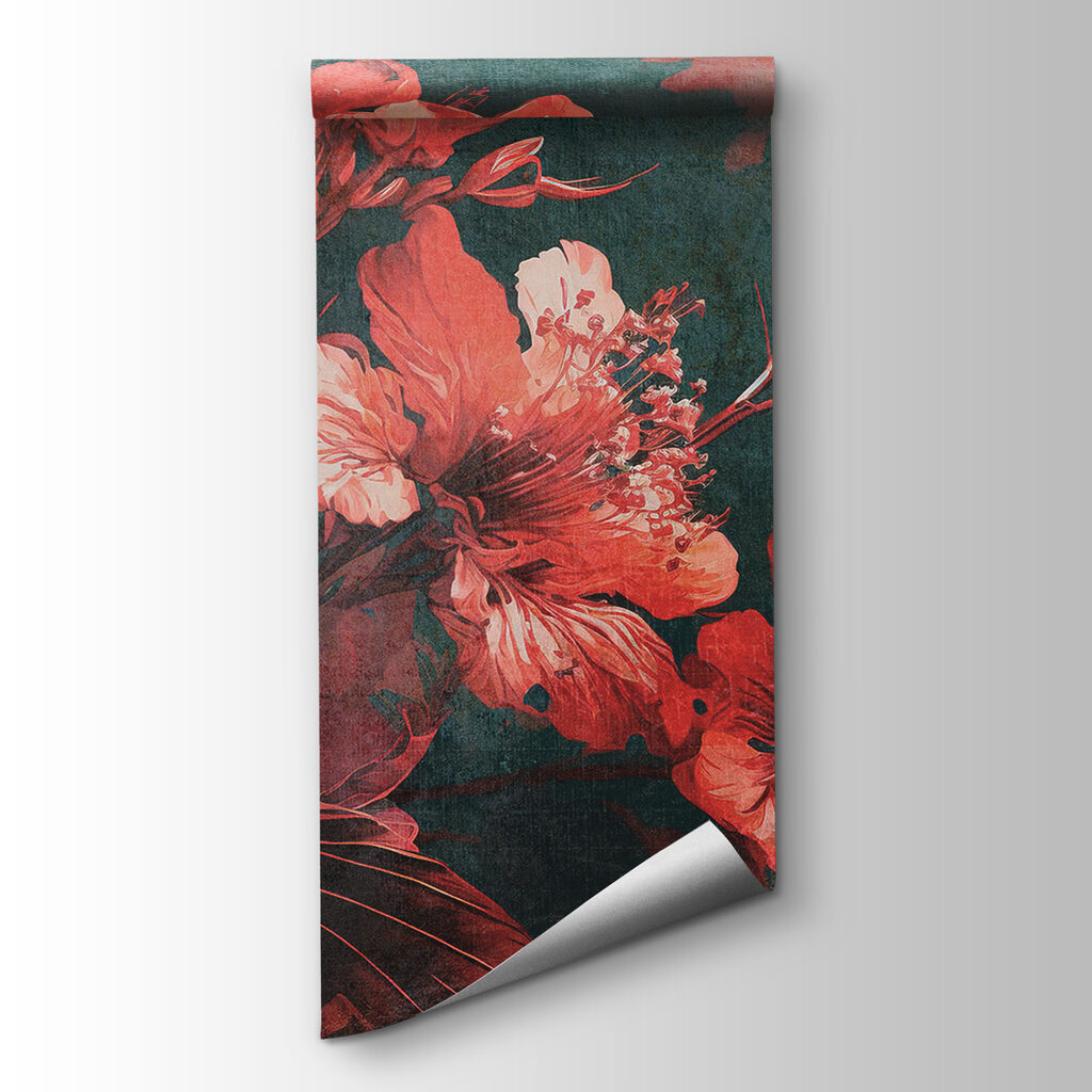 Red flowers on teal — product view