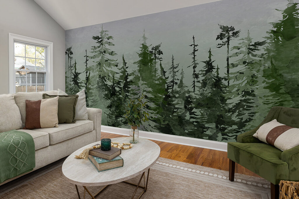 Drawn conifers in green — interior 5