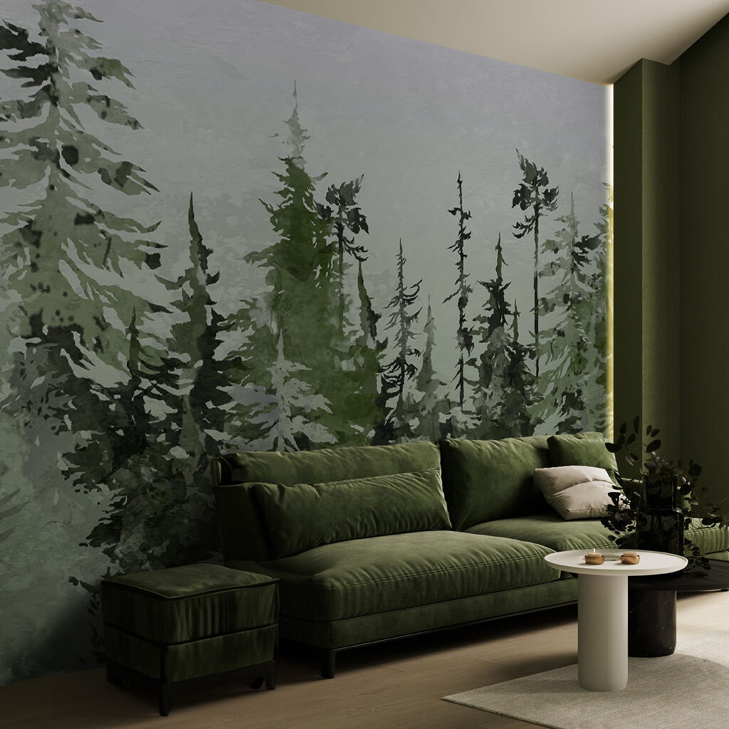 Drawn conifers in green — interior 4