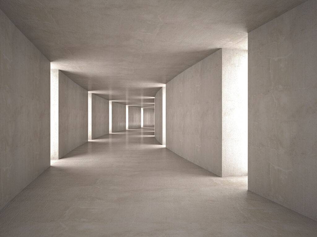 Grey corridor with niches — full design
