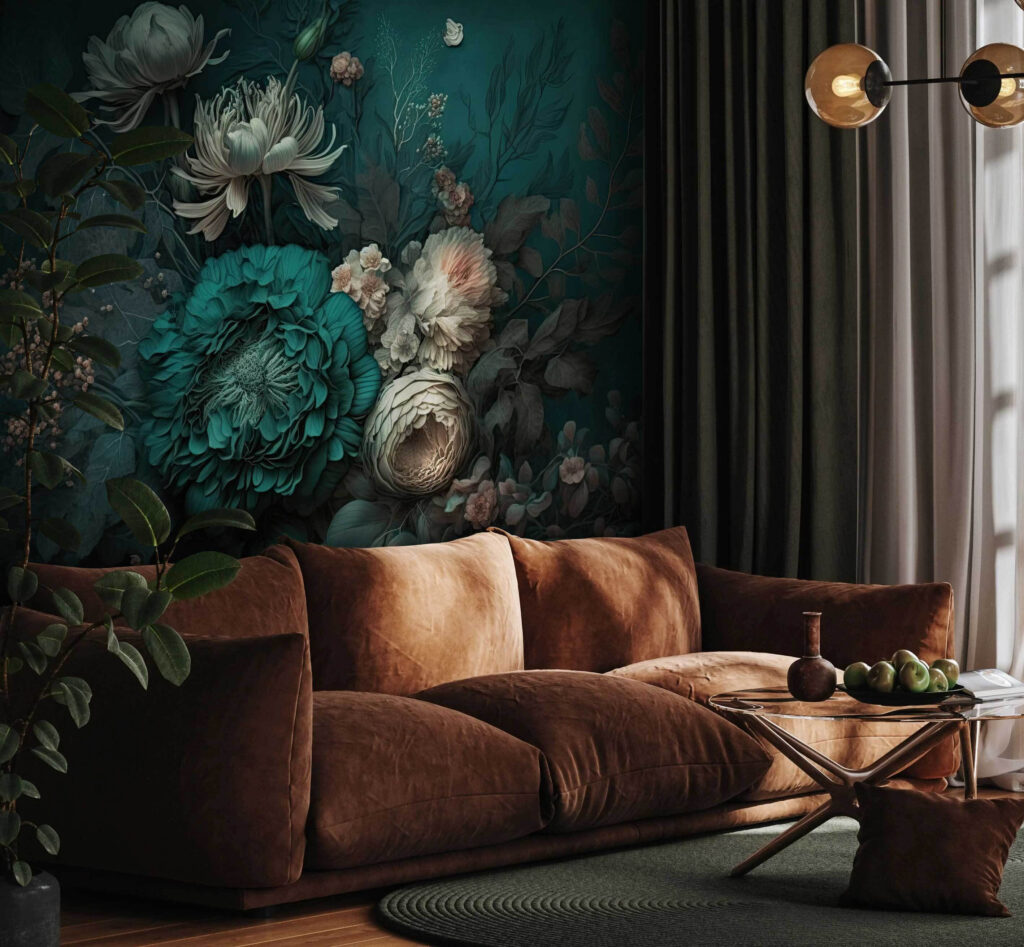Turquoise peony in shadow — interior 2