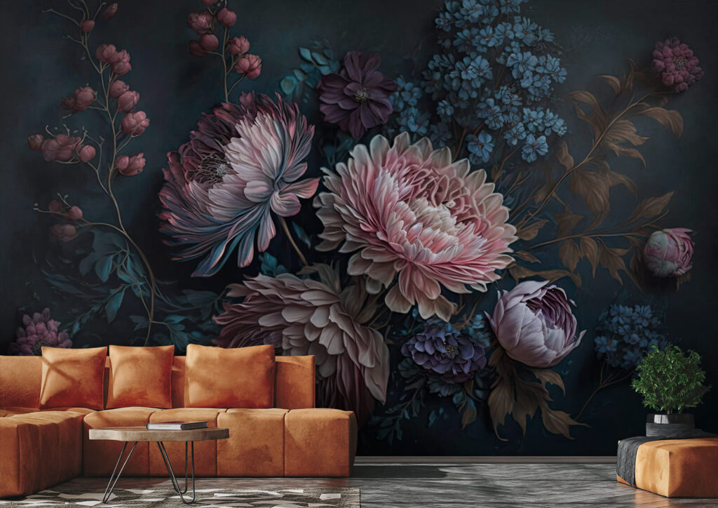 Dusty pink chrysanthemums — interior 1