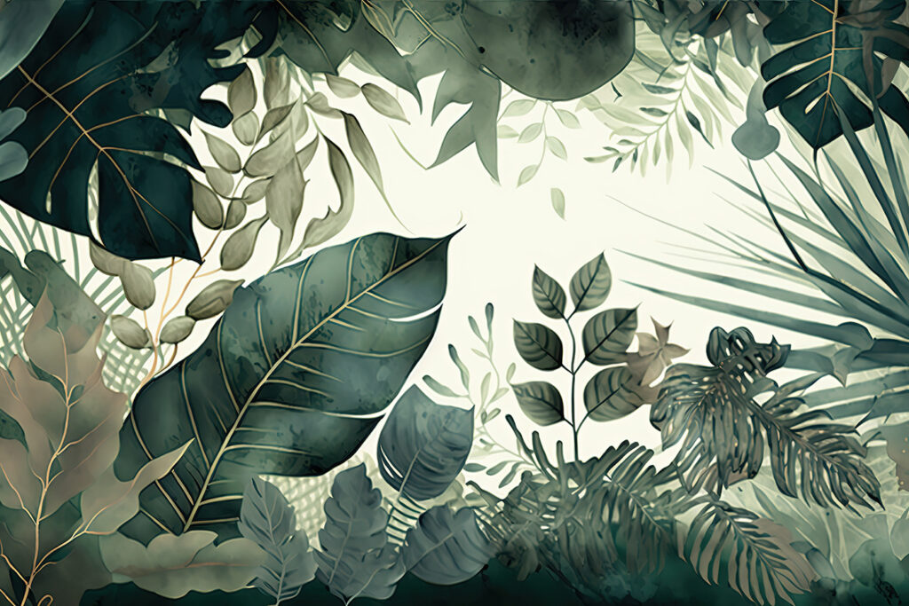 Dark leaves, gold veins — full design