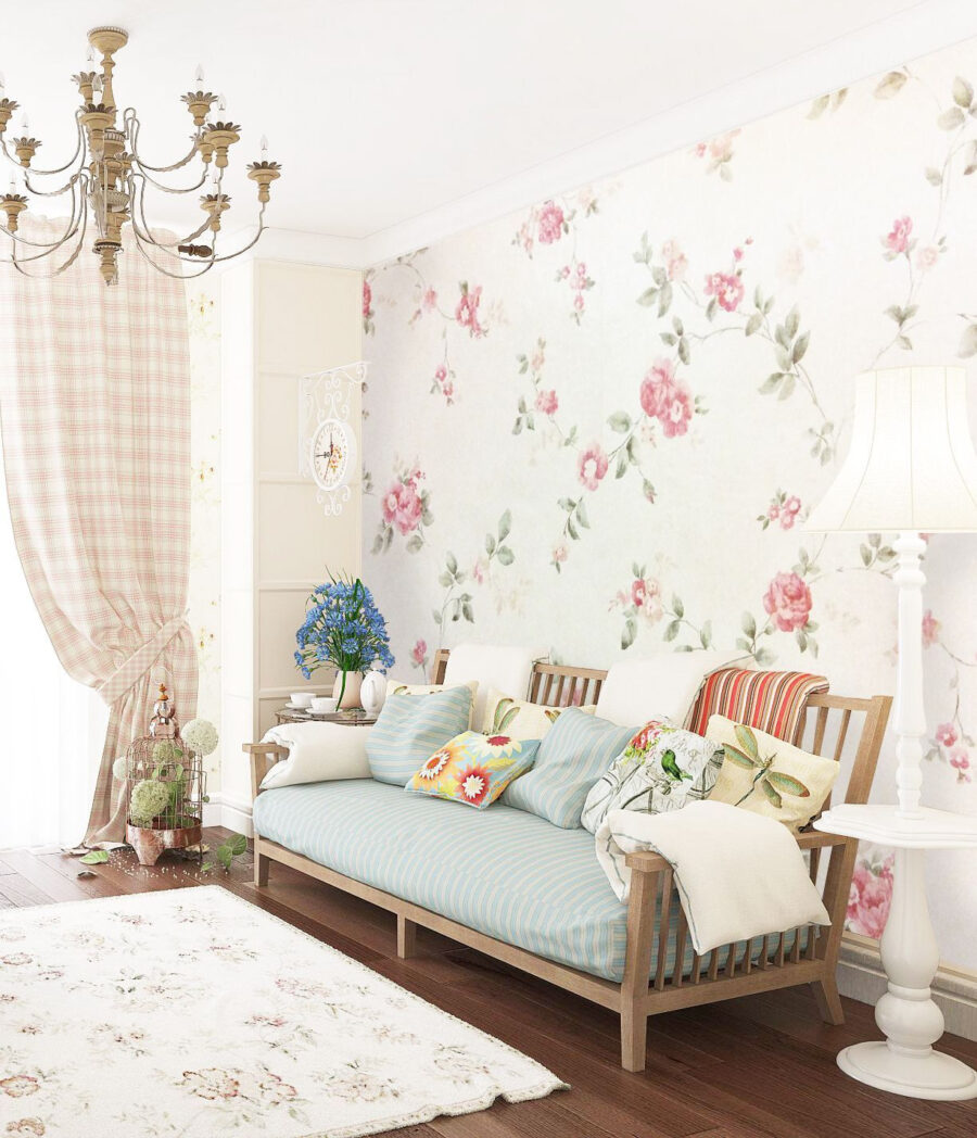 Rose sprigs on cream — interior 1