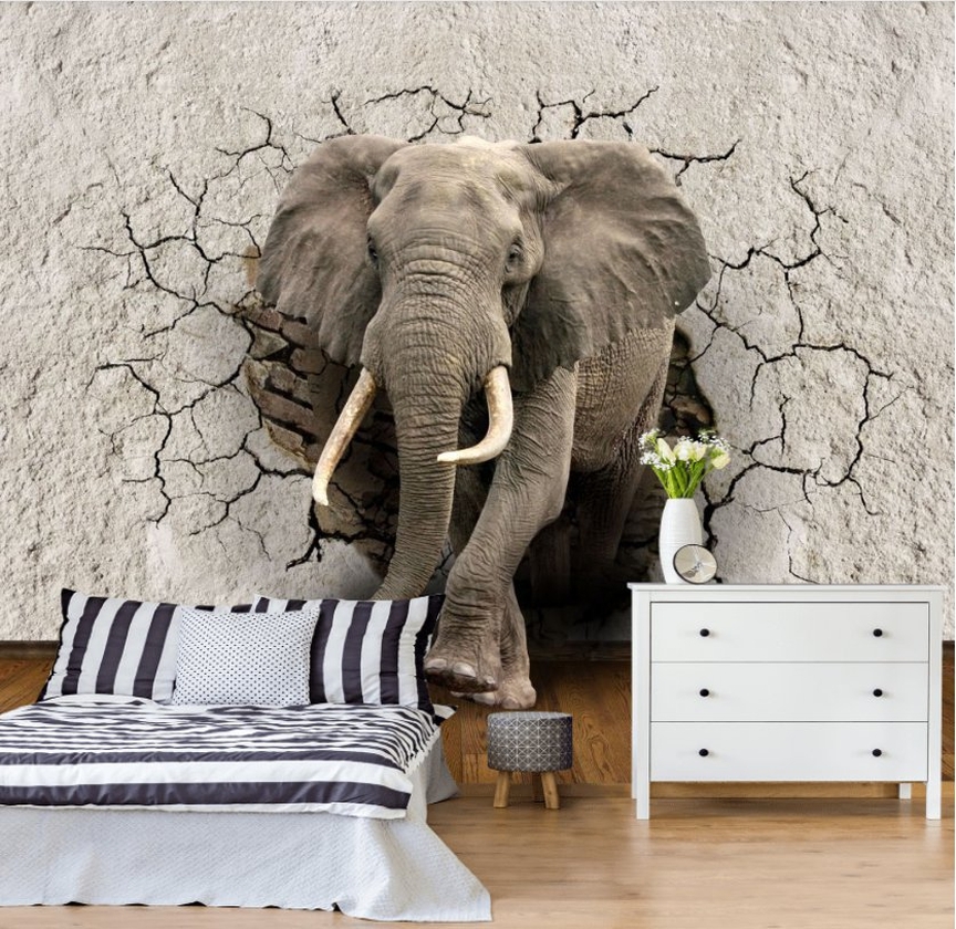Elephant through cracked wall — interior 1
