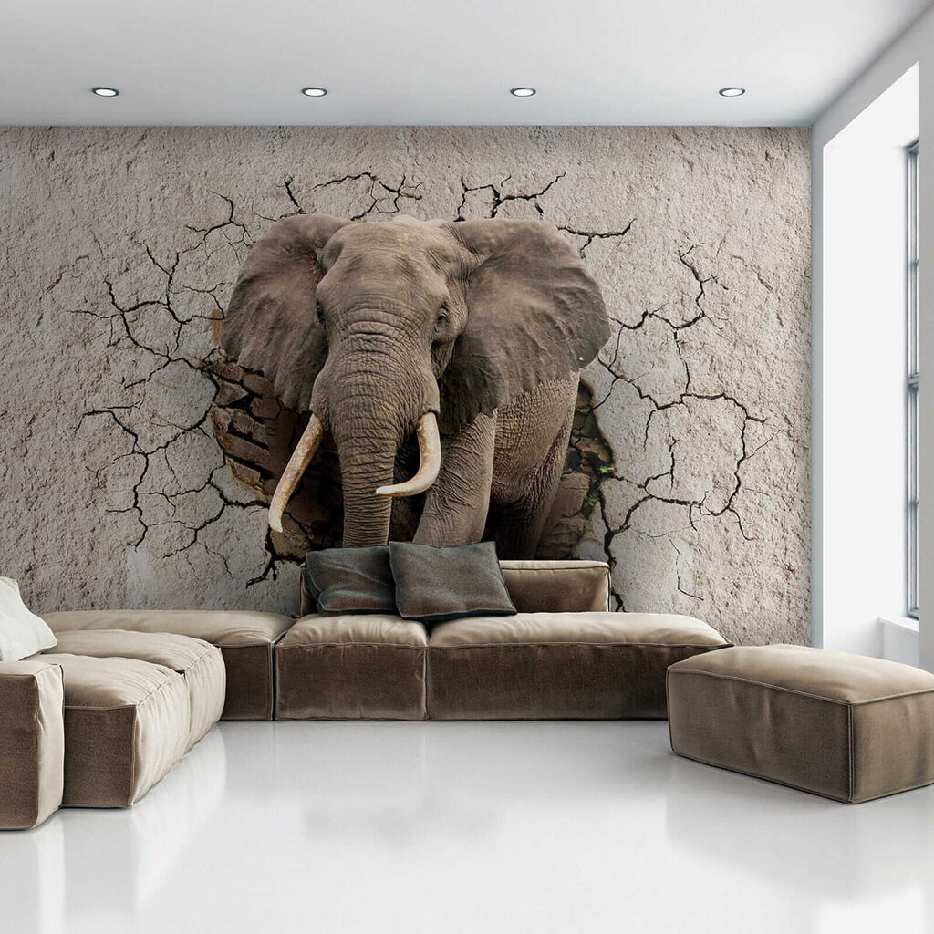 Elephant through cracked wall — interior 6
