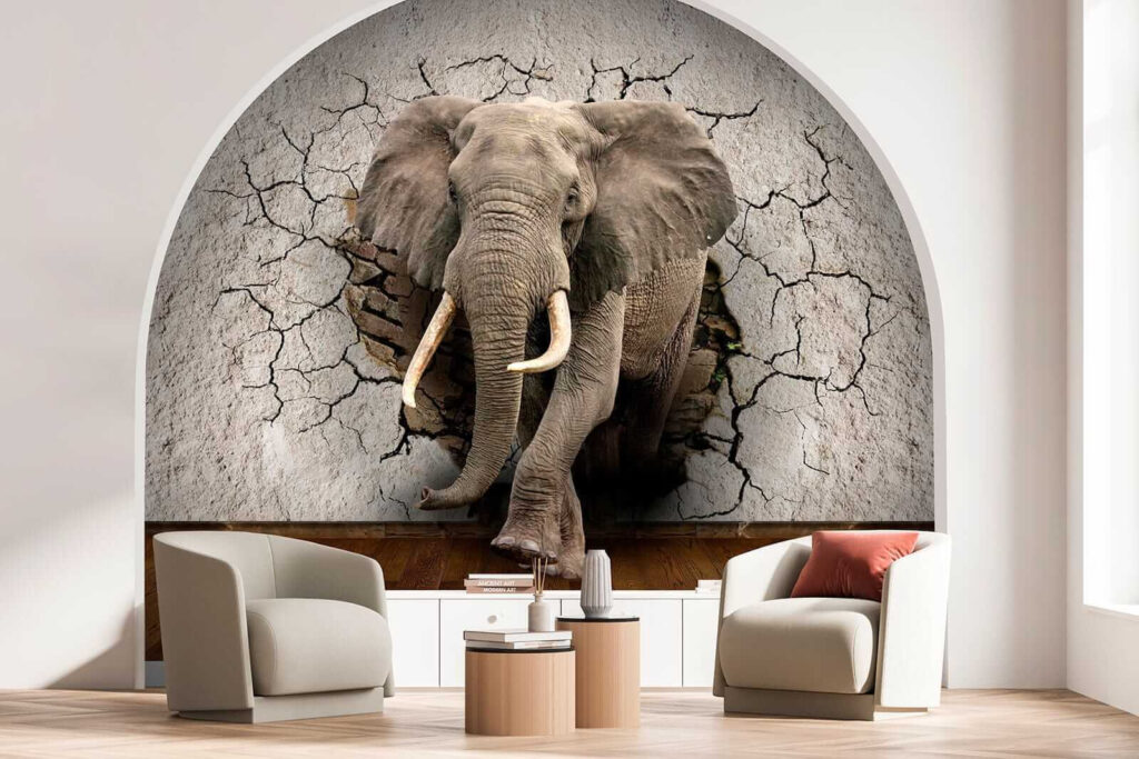 Elephant through cracked wall — interior 4