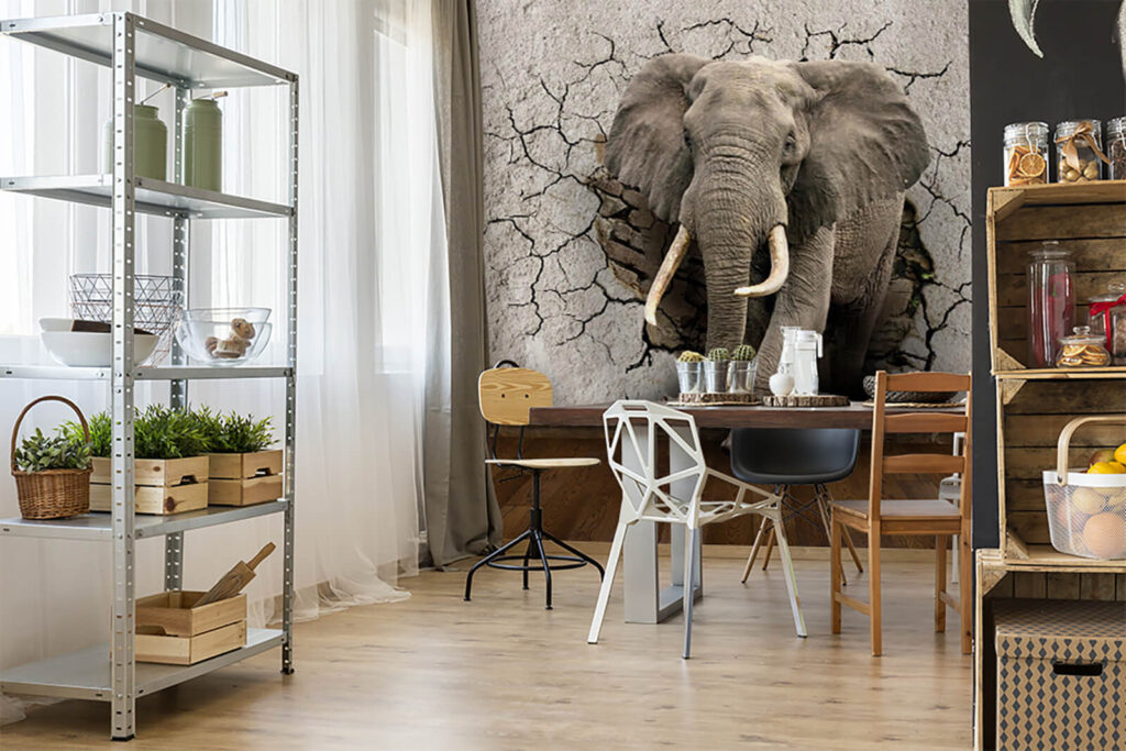 Elephant through cracked wall — interior 5