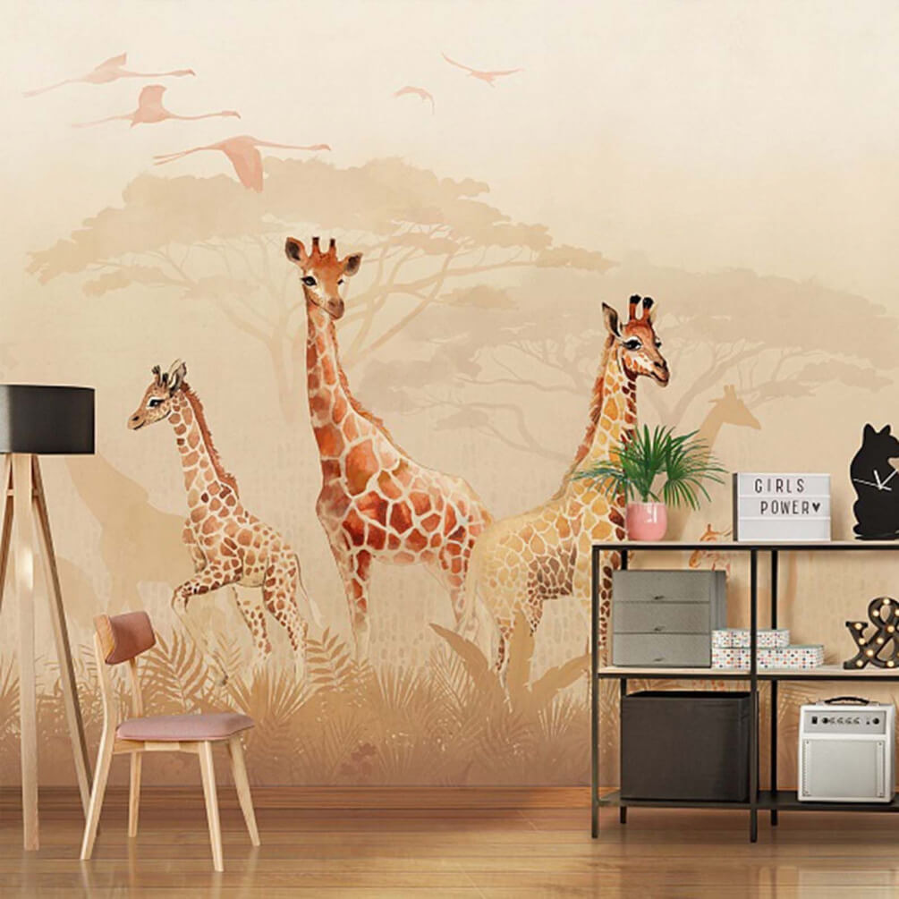 Giraffes at Daybreak in an interior