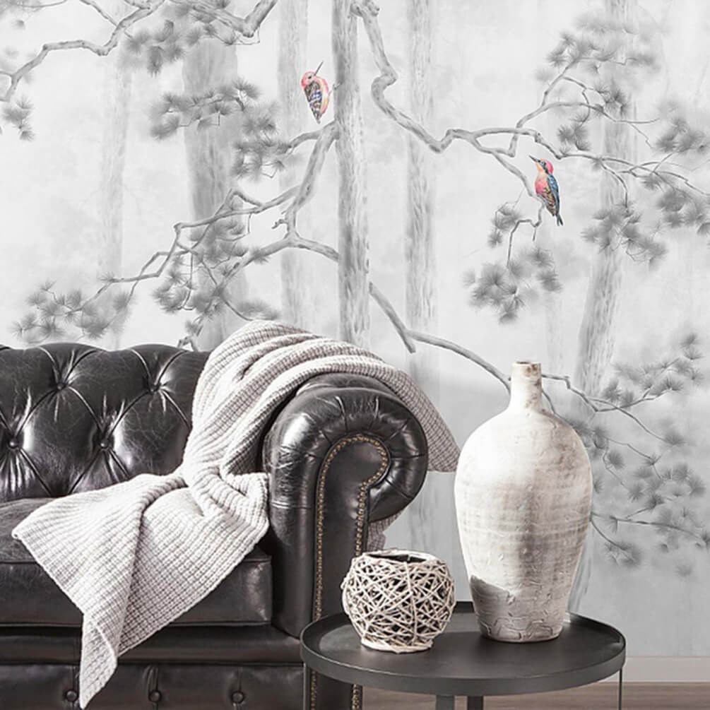Birds among pine trees — interior 1