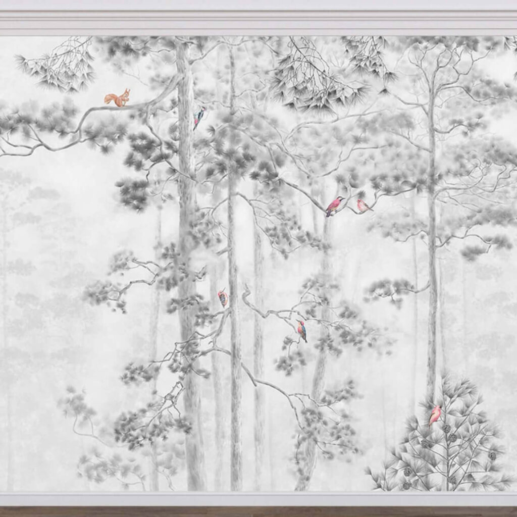 Birds among pine trees — interior 2