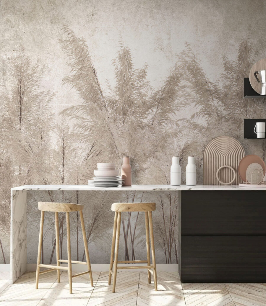 Feathery grass on plaster — interior 1
