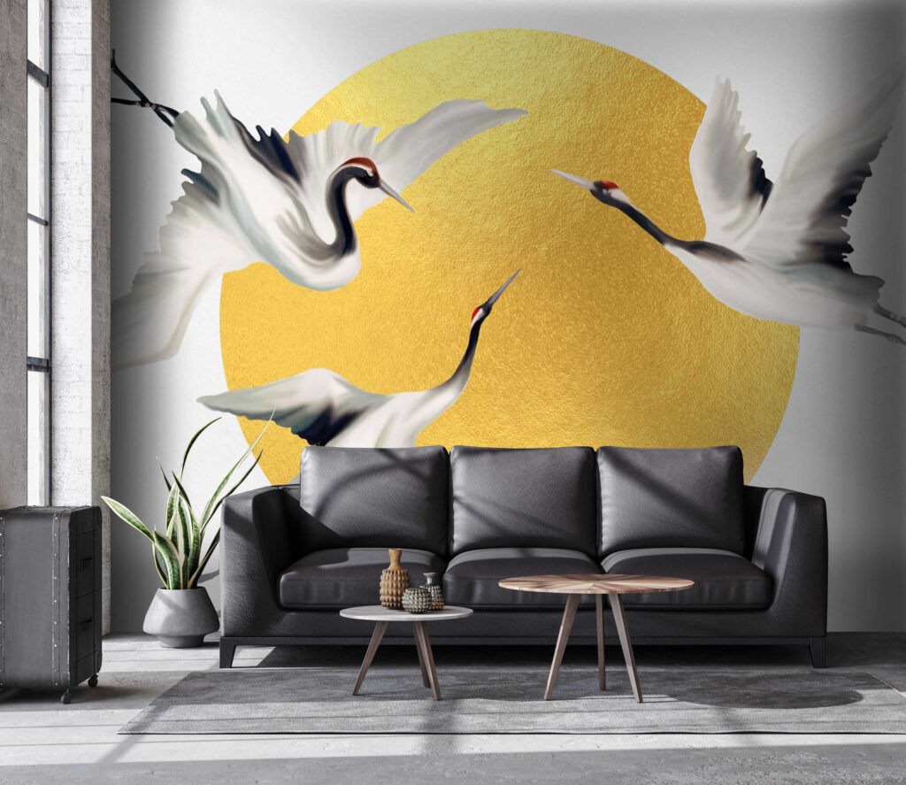 White cranes, gold circle — interior 4
