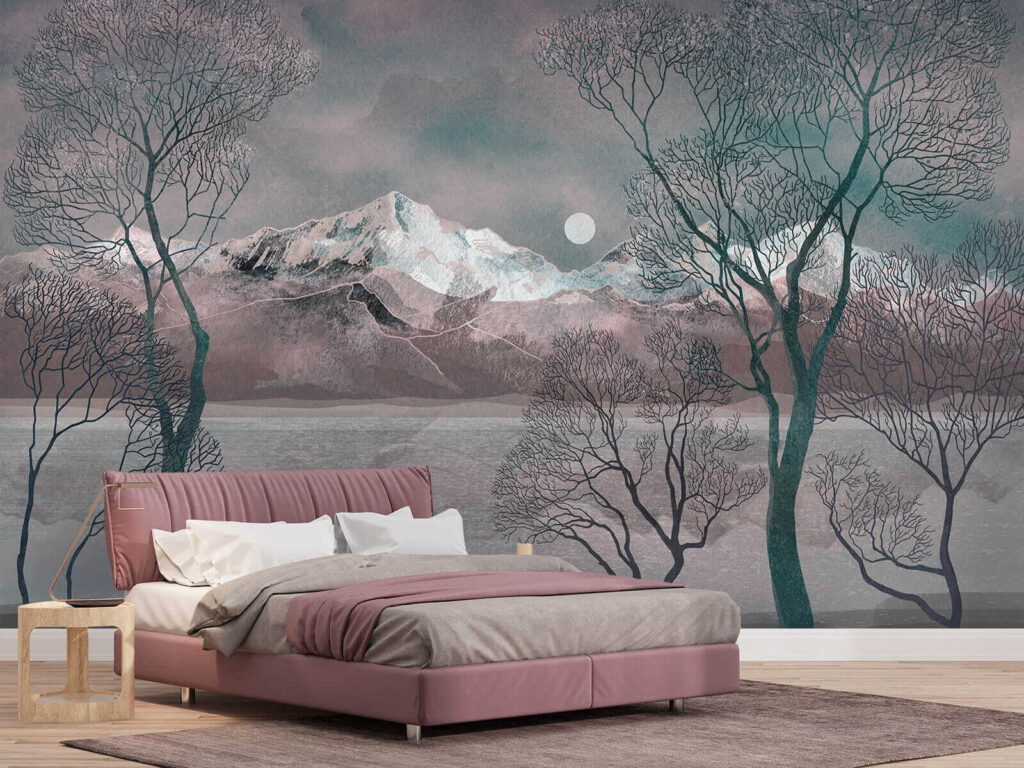 Bare trees by water — interior 1