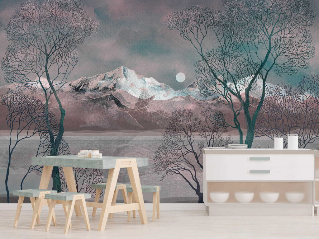 Bare trees by water — interior 4