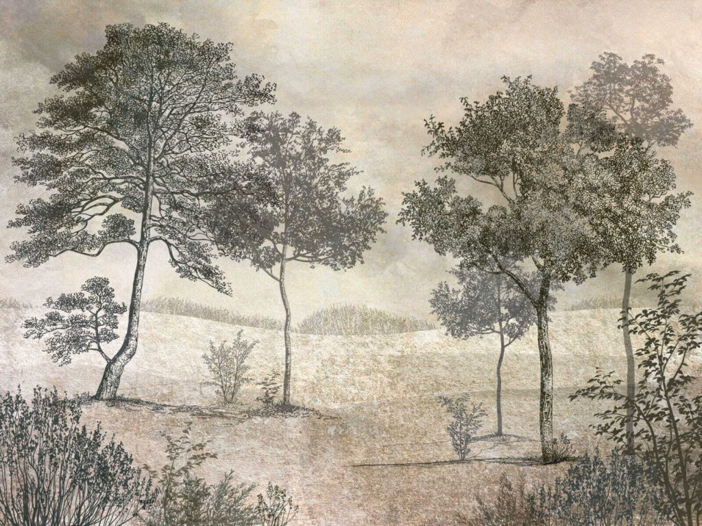 Open Woodland Etching — full design