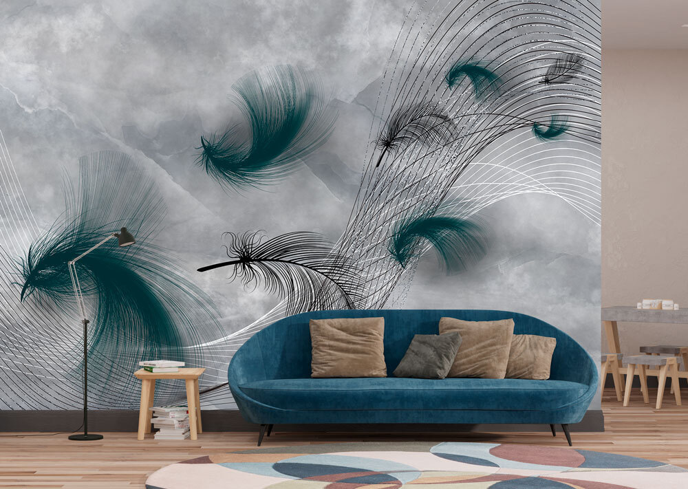 Dark feathers over lines — interior 2