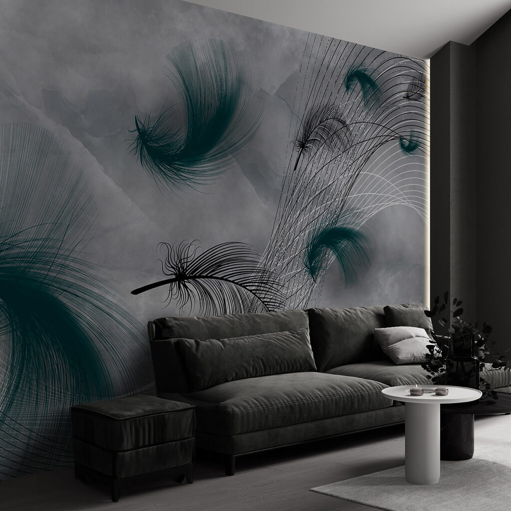 Dark feathers over lines — interior 3
