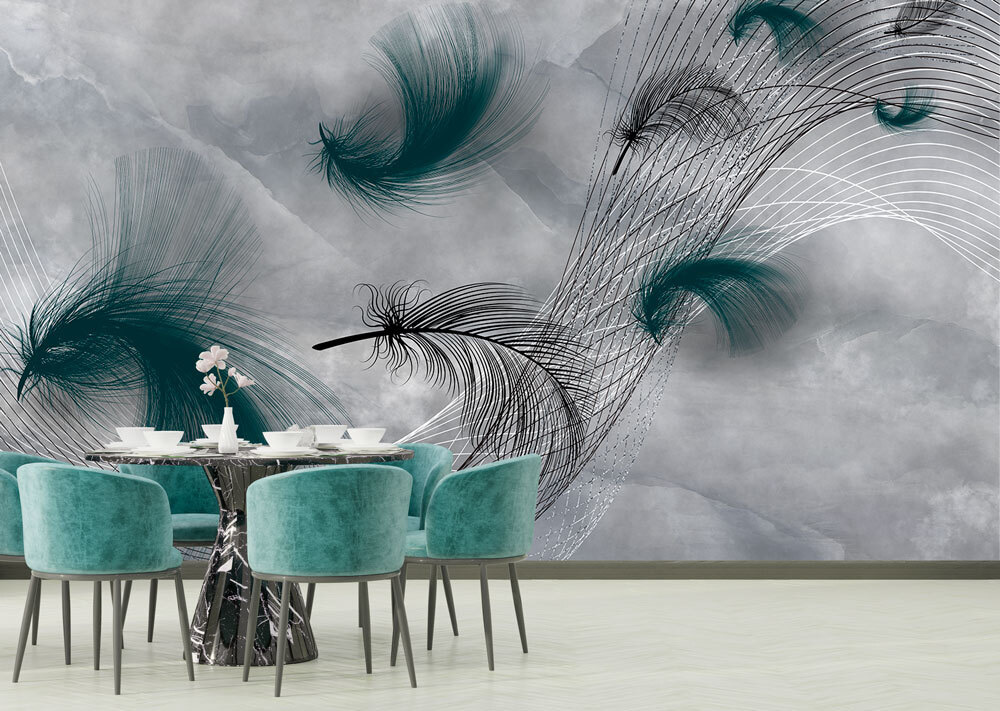 Dark feathers over lines — interior 1