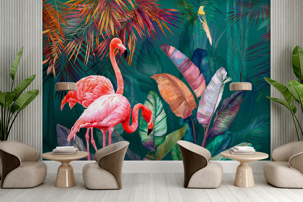 Flamingos in foliage — interior 3