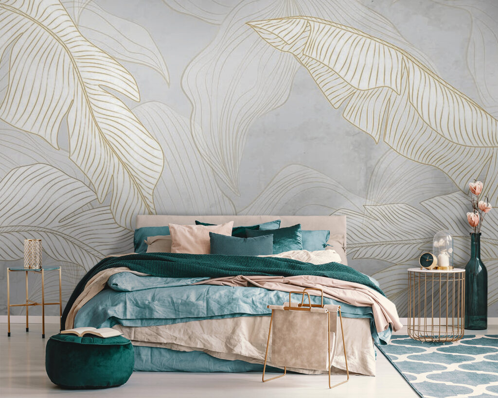 White leaves, gold lines — interior 1