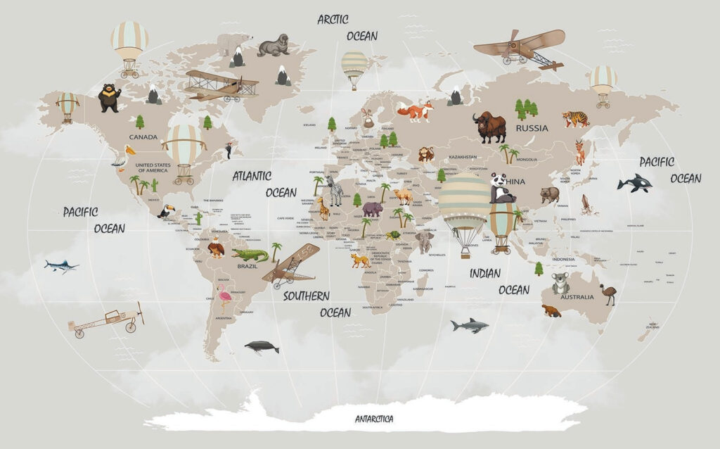 Travel symbols and animals — full design
