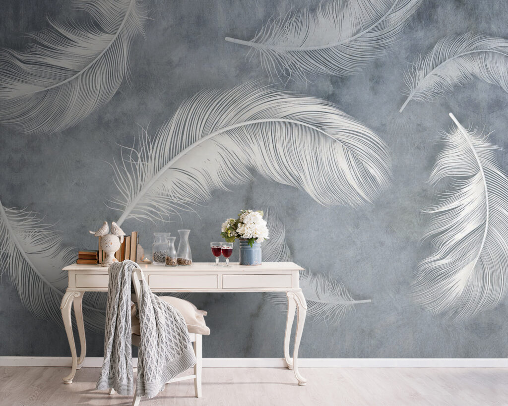 White feathers in mist — interior 1