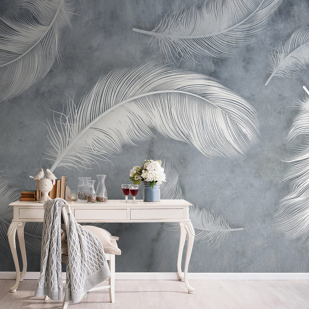 White feathers in mist — interior 11