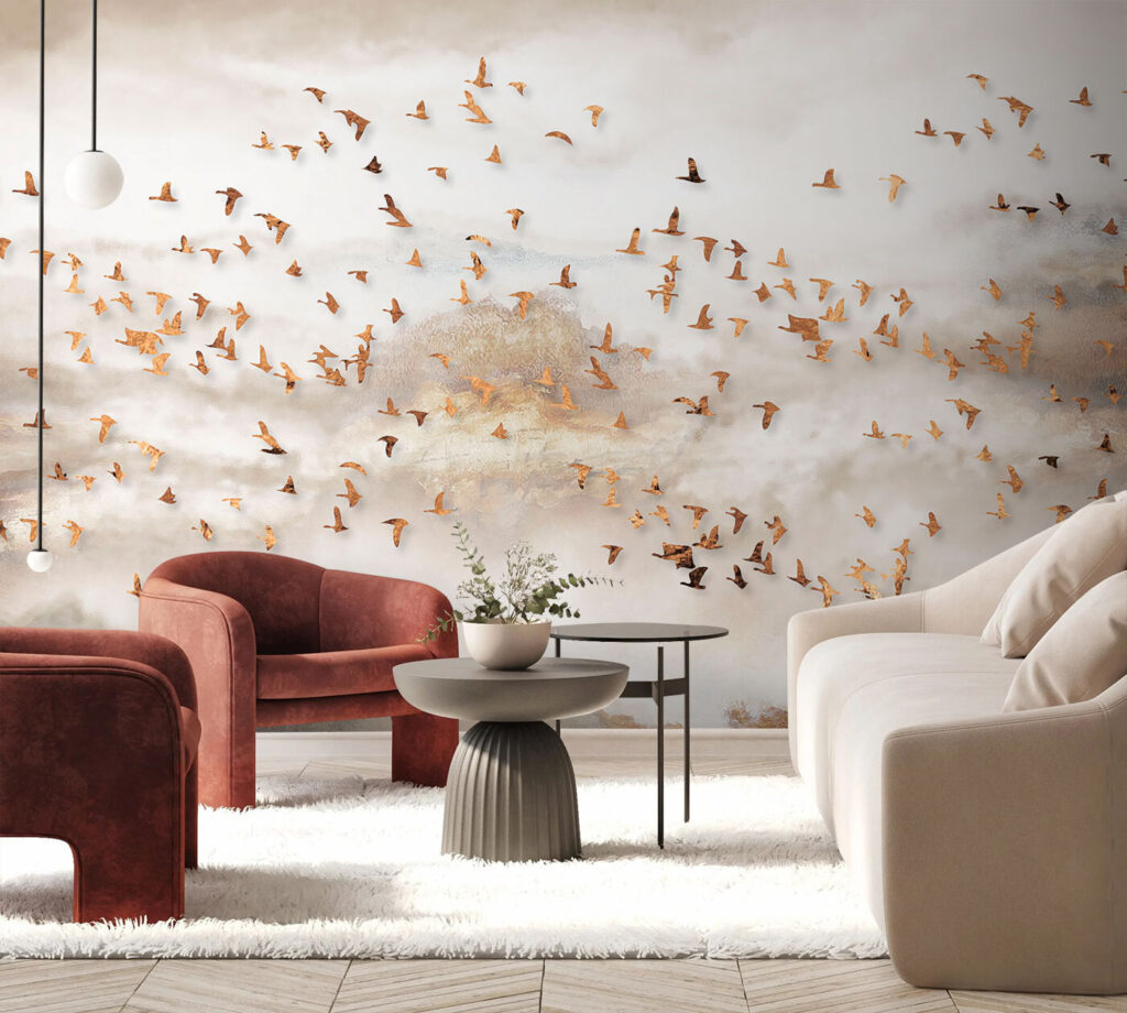 Golden birds over mist — interior 3