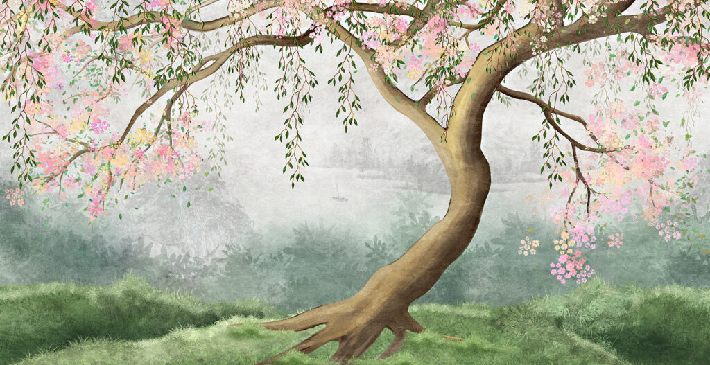 Tree in blossoming mist — full design