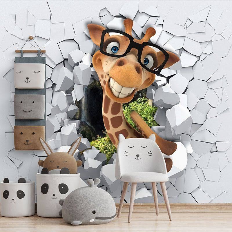 Giraffe behind broken wall — interior 1