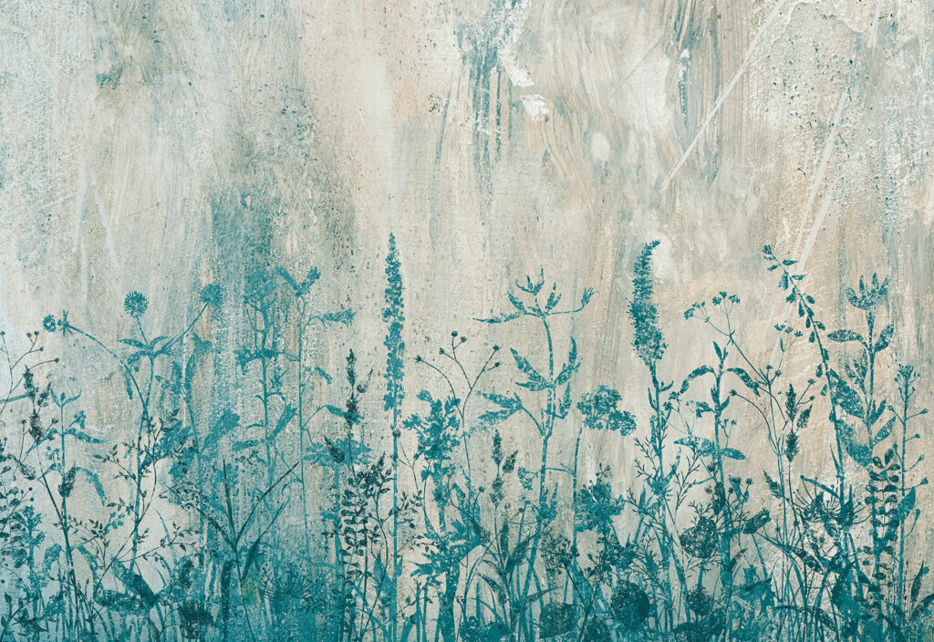 Turquoise meadow on white — full design