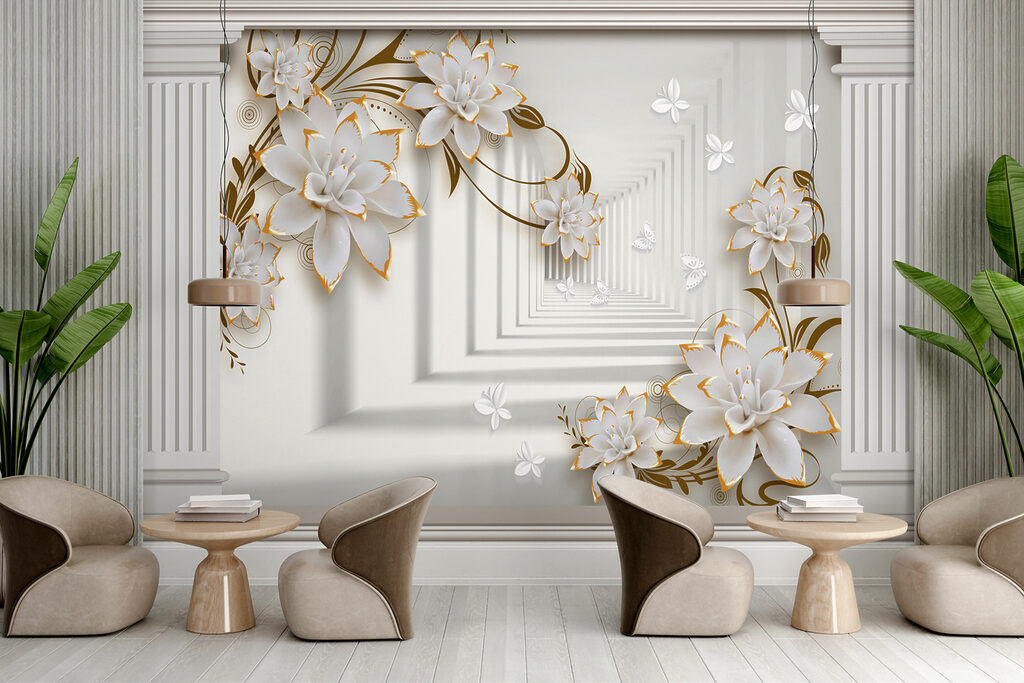 White flowers before columns — interior 4