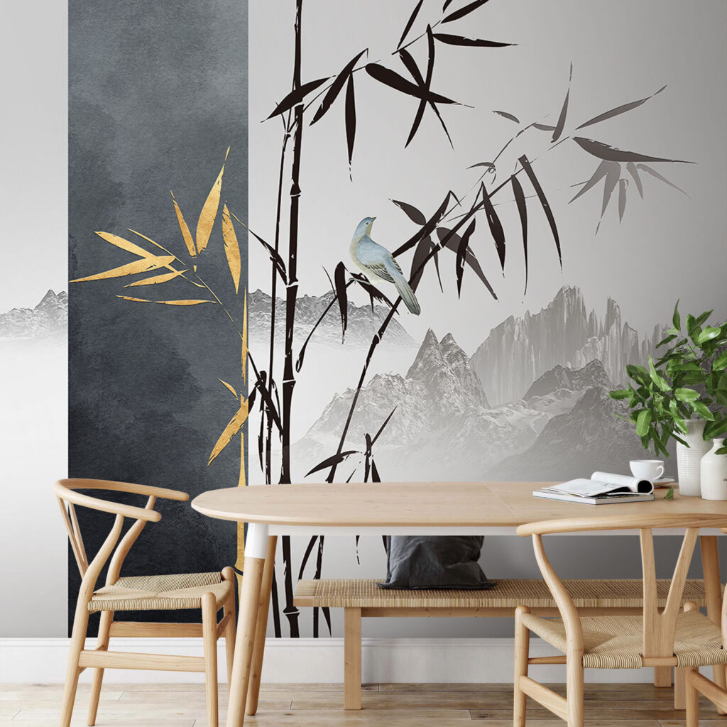 Bamboo beside distant mountains — interior 2