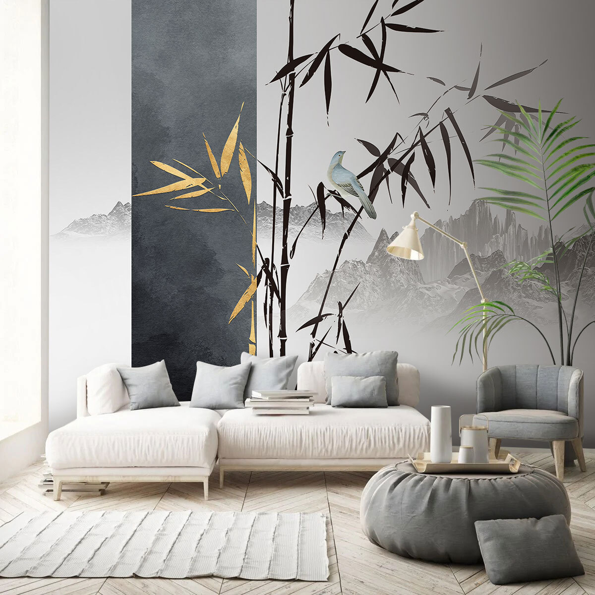 Bamboo beside distant mountains — interior 3