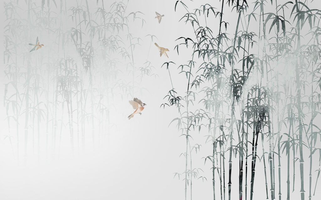 Birds among misty bamboo — full design