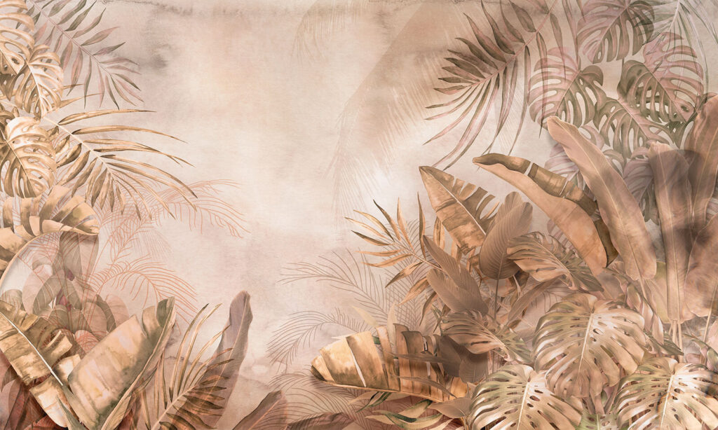 Tropical leaves, peach glow — full design