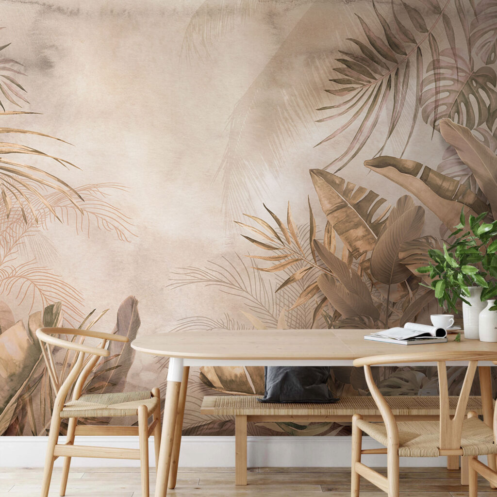 Tropical leaves, peach glow — interior 2