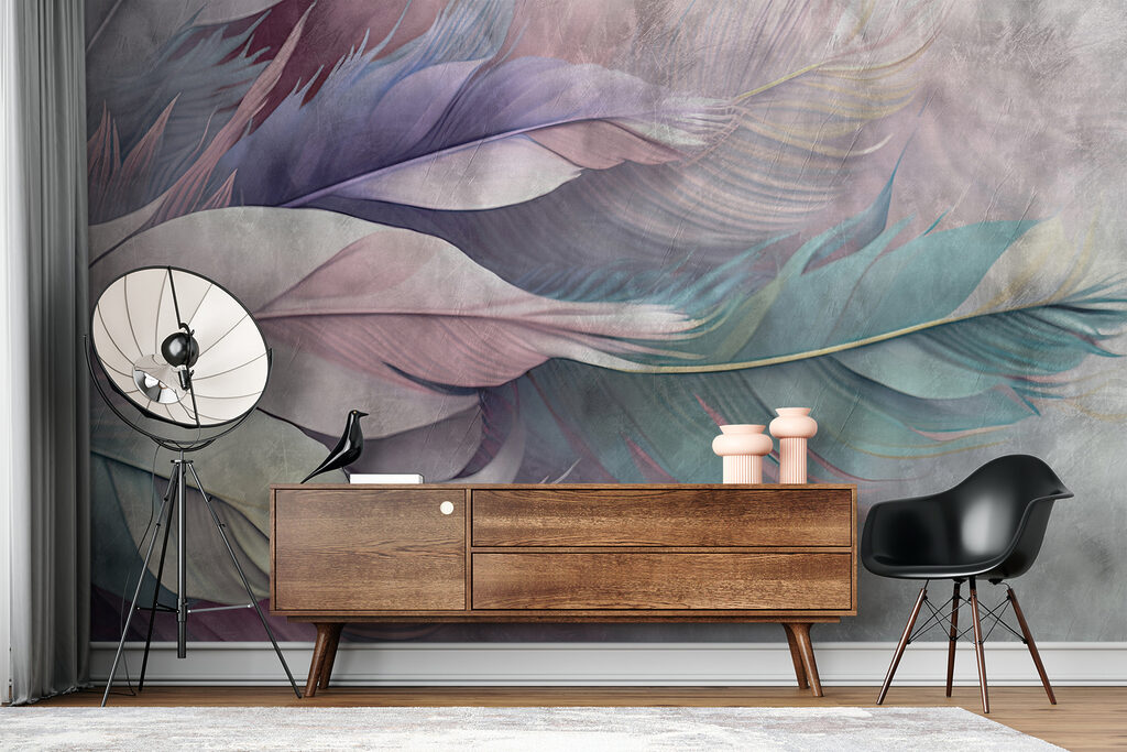 Pastel feathers on grey — interior 4