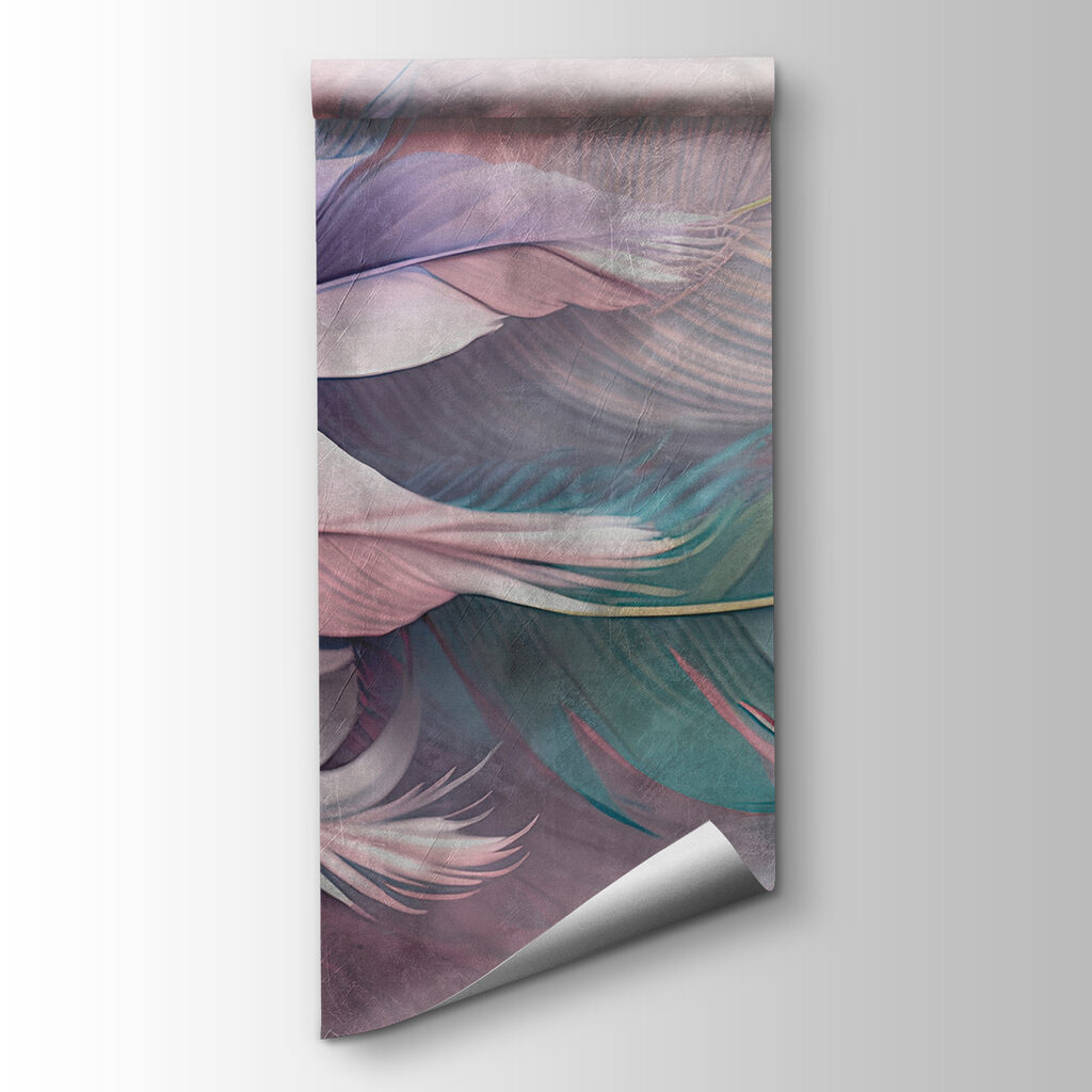 Pastel feathers on grey — product view