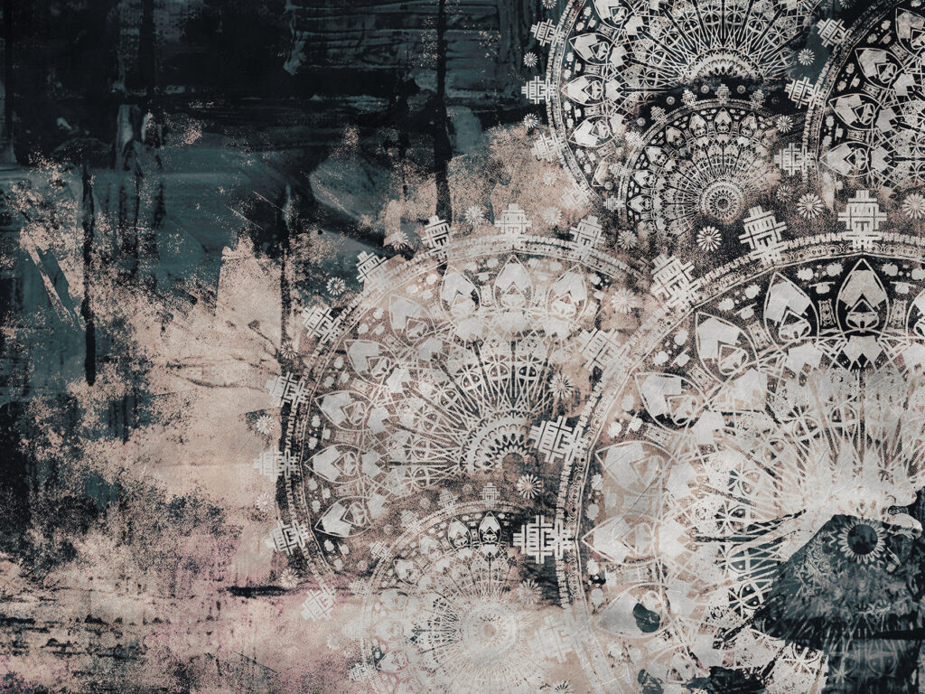 Lace circles on colour — full design