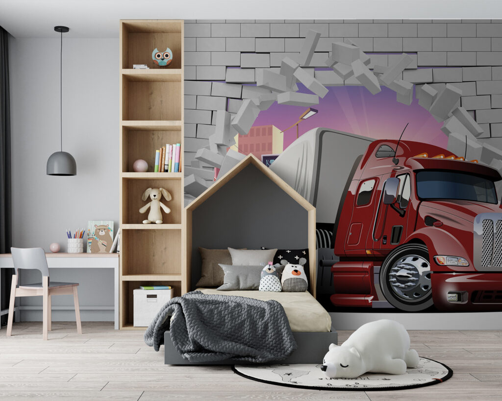 Lorry breaking through brick — interior 2