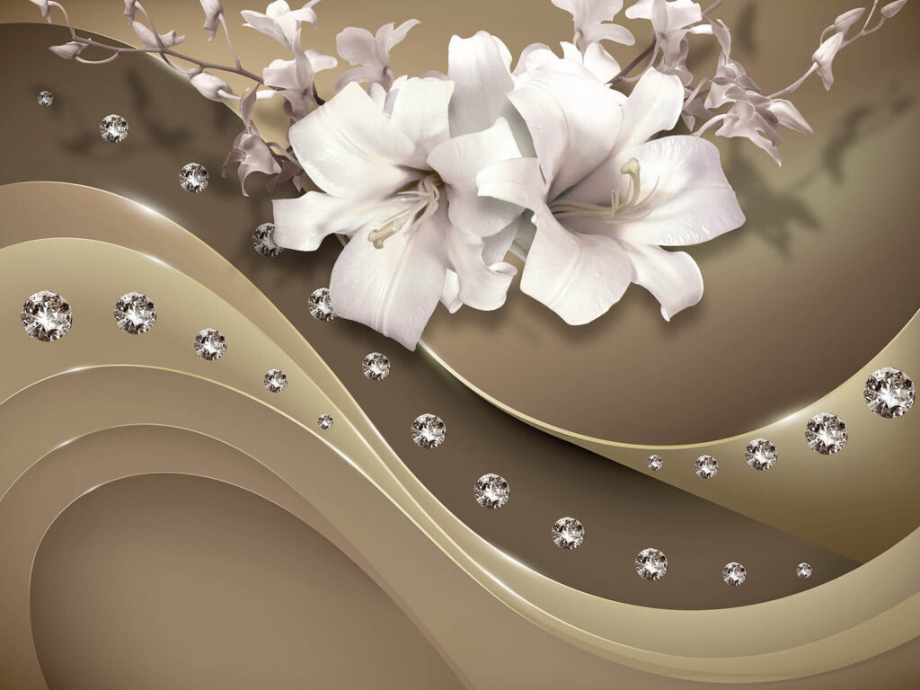 White flowers above waves — full design
