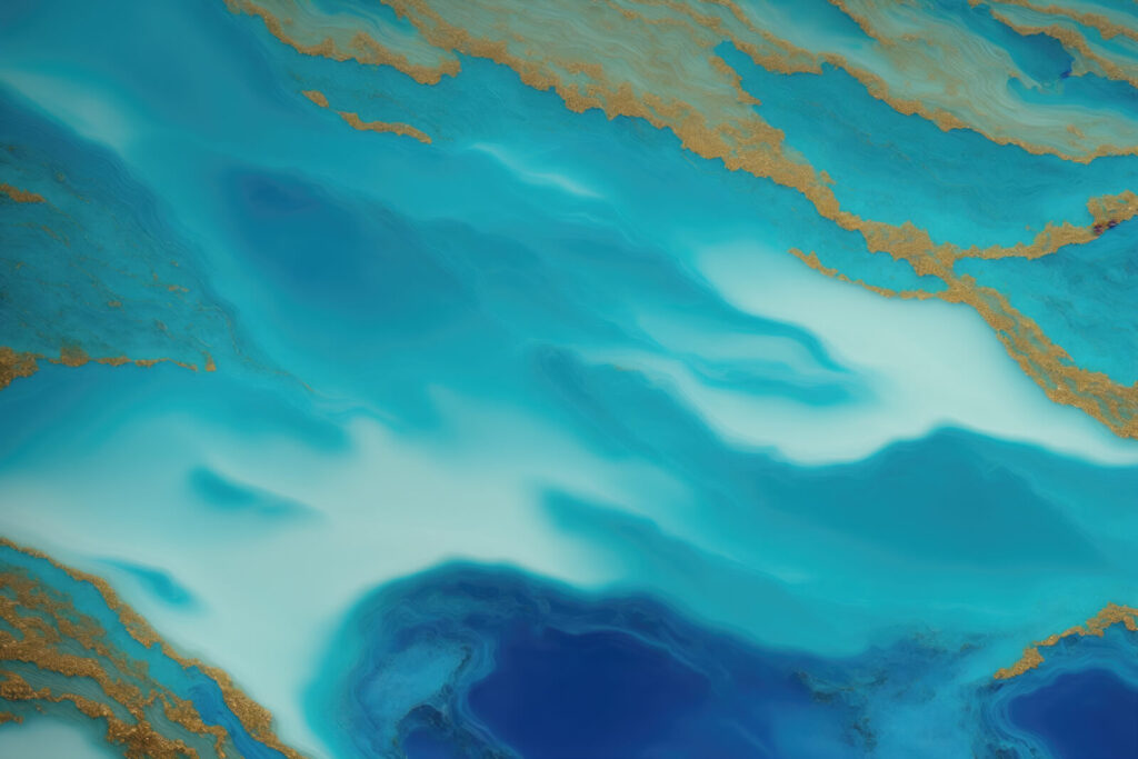 Turquoise clouds, gold bands — full design