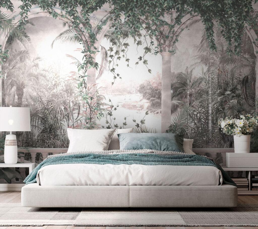Pale jungle behind arches — interior 1