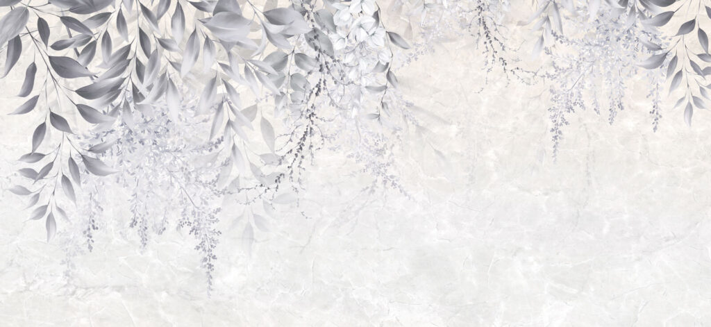 White leaves on grey — full design