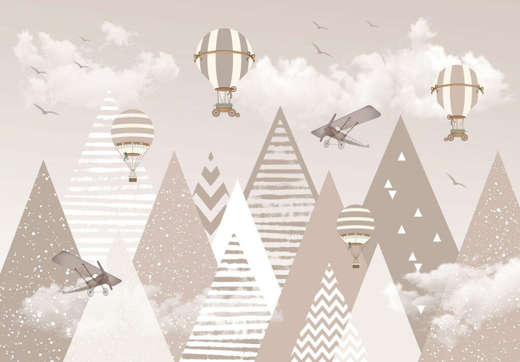 Balloons over striped mountains — full design