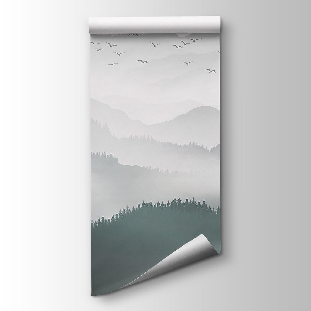 Birds above misty forest — product view