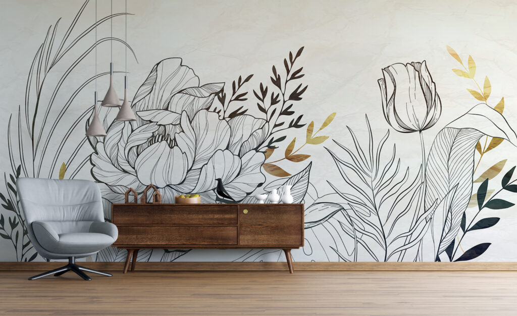 Drawn blooms, gold accents — interior 2